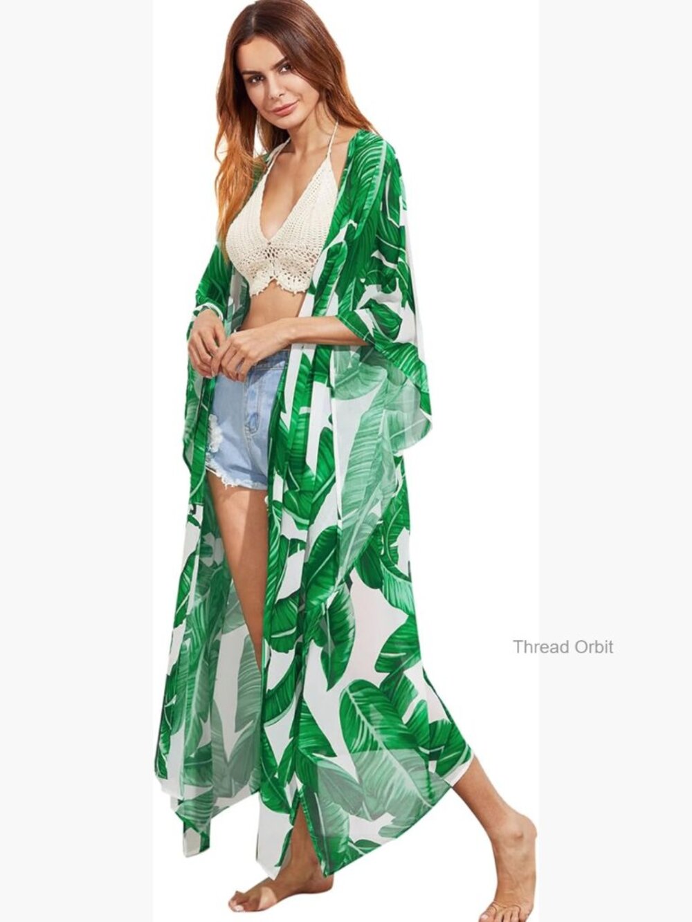 Flowy Kimono Cardigan Maxi Dress Lightweight Polyester Half Sleeve